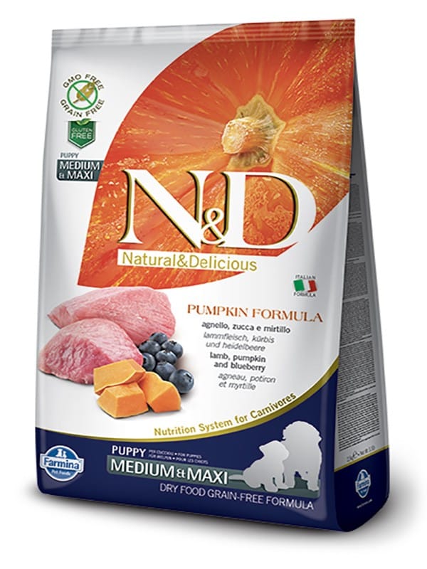 N&D Dog Dry Puppy Med Max Lamb Blue 2.5K