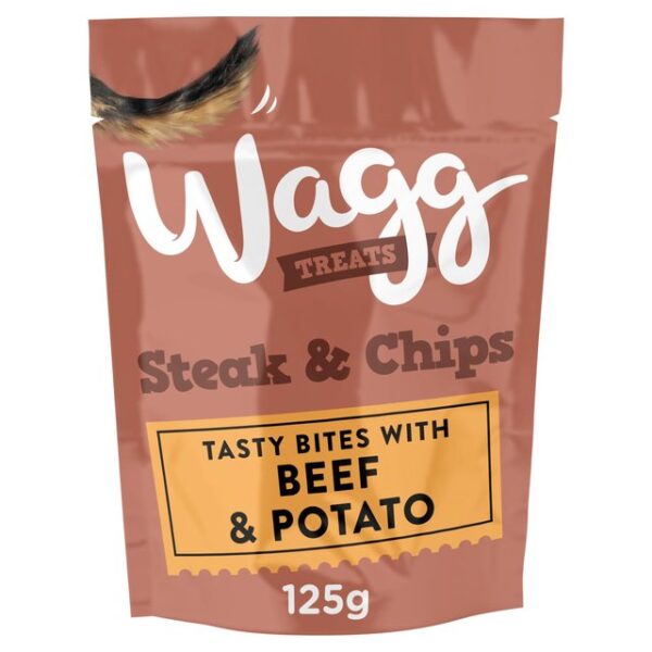 WAGG DOG STEAK CHIPS TREATS 125G