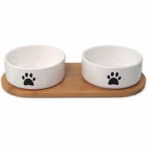 White Foot Print Bowl With Bamboo Plate